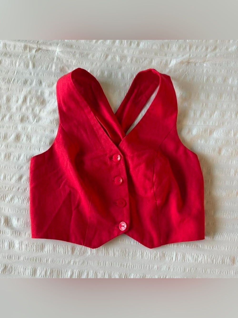 Anthropologie Crimson Red Button-Front Cropped Vest